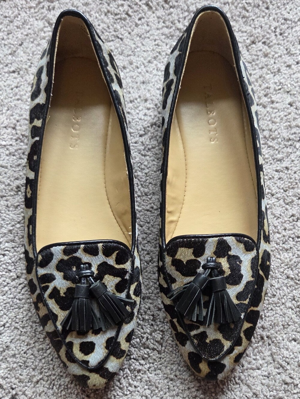 Talbots Leopard Print Calf Hair Tassel Loafers Flats, Size 6 Mob Wife Preppy